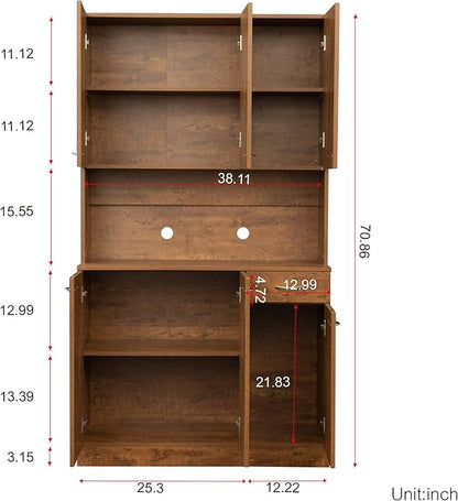 71" Tall Kitchen Pantry Cabinet,Sideboard Buffet Cabinet with 6 Doors and Shelves,Kitchen Island with Microwave Stand,Kitchen Hutch Storage Cabinet with 1 Drawer for Kitchen,Kitchen Cabinet (Walnut)