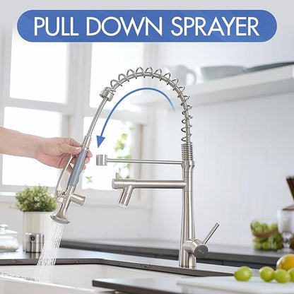 AIMADI Pull Down Kitchen Faucet with Sprayer,Commercial Single Handle Stainless Steel Brushed Nickel Kitchen Sink Faucet with LED Light