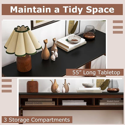 COSTWAY 3 Pieces Bar Table Set with Power Outlet, 36” Counter Height Bar Table with 2 Upholstered Bar Stools, Pub Table Set for Kitchen, Dining Room, Living Room, Small Space (Black + Walnut)