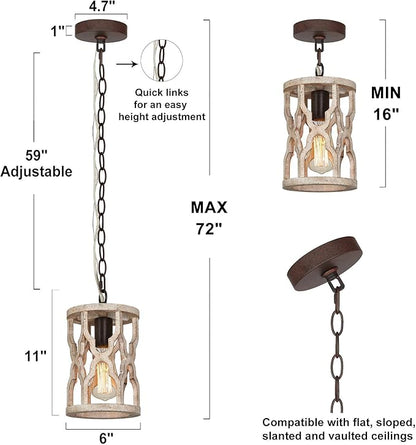 KSANA Wood Pendant Light, Farmhouse Rustic Cage Lantern Hanging Light Fixture for Kitchen Island, Foyer, Hallway, Bedroom and Entryway…