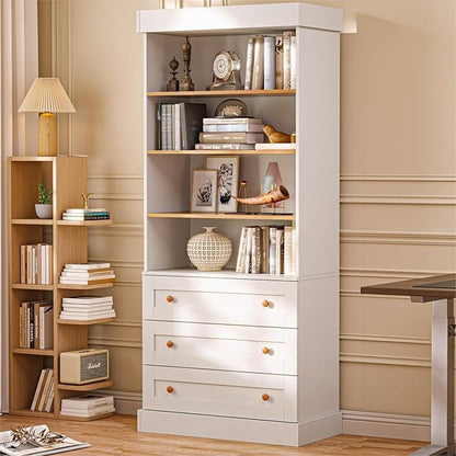 ivaniti 71" Tall Farmhouse Kitchen Pantry, Large Storage Cabinet with Adjustable Shelves and 3 Drawers, White Versatile Hutch for Dining Room and Living Room, 3 Pcs