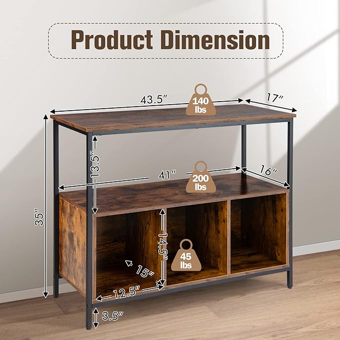 LOKO Buffet Cabinet with Open Shelves, Freestanding Kitchen Cabinet with 3-Cube Compartments, Coffee Bar Credenza Sideboard, 43.5 x 17 x 35 inches (Rustic Brown)