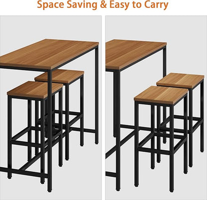 Yongchuang 3 Piece Bar Table Set, Bar Table and Chairs Set of 2, Modern Counter Height Table with 2 Stools for Kitchen, Dining Room, Living Room Breakfast Table Industrial Brown Wood Top