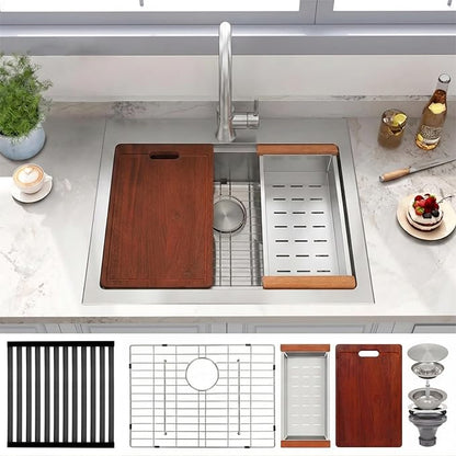 Drop In Kitchen Sink 26" X 22",Top Mount 16 Gauge Stainless Steel Workstation Sink,Single Bowl Kitchen Sinks