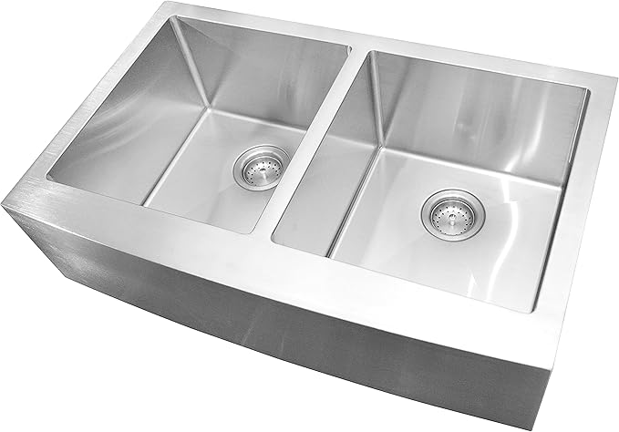 MSI 33 inch Undermount 50/50 Double Bowl Farmhouse Apron Stainless Steel Kitchen Sink and Strainer, 16 Gauge