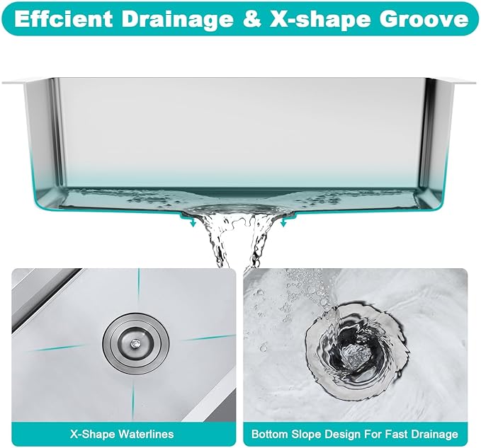 22-Inch Undermount Kitchen Sink, 304 Stainless Steel Brushed Single Bowl Handmade Sink with Bottom Grid & Roll-up Drying Rack, for Indoor/Outdoor Use (D22"xW18"xH9")