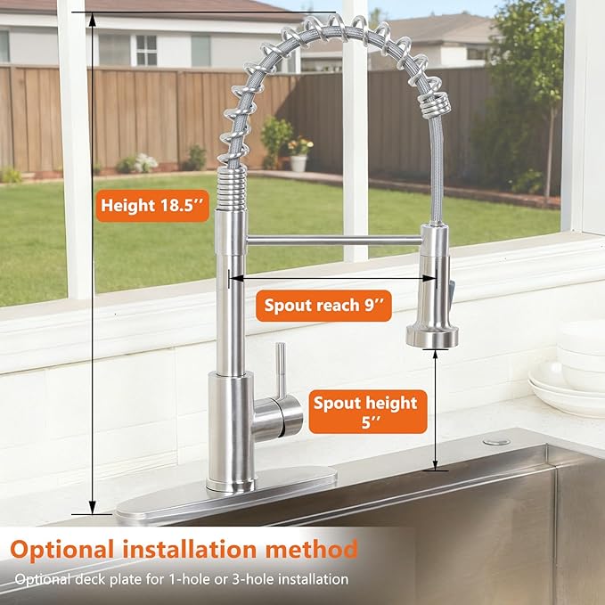 VCCUCINE Kitchen Faucet with Pull Down Sprayer Brushed Nickel Stainless Steel 1 Handle Pull Out Spring Sink Faucets 1 Hole Or 3 Hole Dual Function for Outdoor Utility Camper Laundry Rv Wet Bar