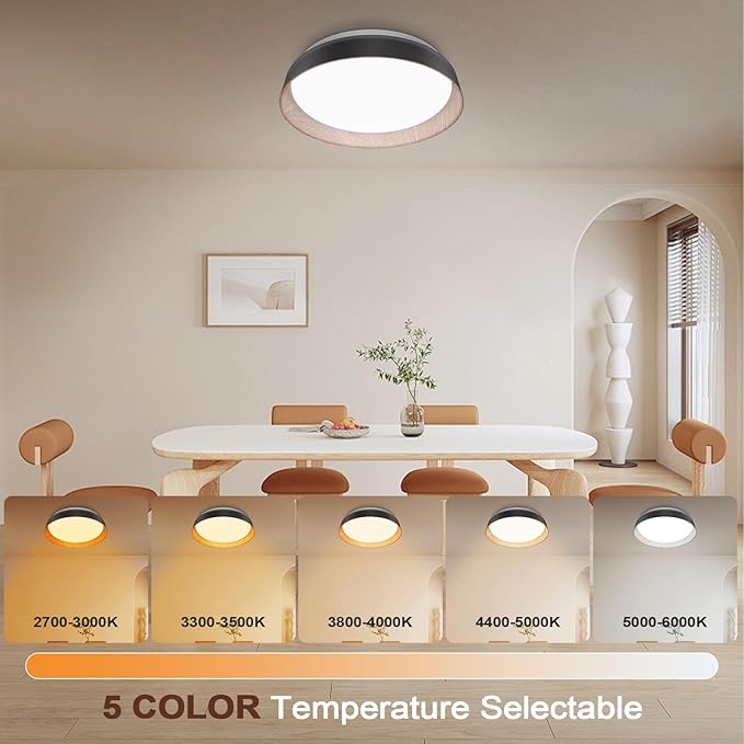VIPMOON 13"/36W Flush Mount LED Ceiling Light, 5CCT 3000K-6000K Adjustable Super Bright Retro LED Light Fixture for Bedroom Kitchen Balcony Study Room Porch Bathroom Stairwell Hallway Office
