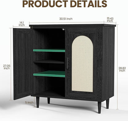 GarveeHome Sideboard Buffet Kitchen Storage Cabinet with Rattan, Solid Wood Feet for Living Room, Hallway, Entryway, Cabinet with Ample Storage Space(1PCS)