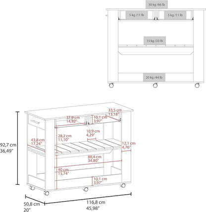 GOWE Kitchen Island with Open Storage and 3 Shelves, White