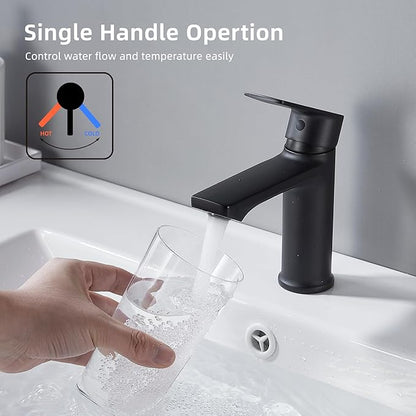 BELZ 2-Pack Matte Black Bathroom Faucet, Modern Single Handle Set of 2 Sink Faucets for Single Hole Vanity, Tool-Free 15-Min Install, Anti-Peeling Finish, Pre-Installed 24" Supply Lines