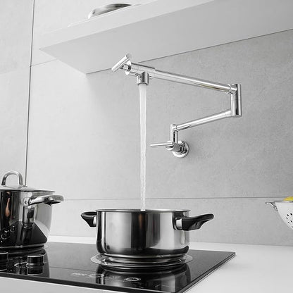 GIMILI Chrome Pot Filler Commercial Wall Mount Faucet Folding Double Joint Swing Arm Pot Filler Rotatable Wall Faucet