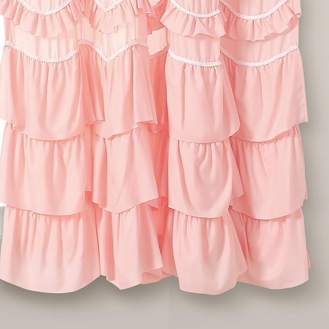 Lush Decor Kemmy Light Filtering Window Curtain Panel Single 52" W x 63" L Peachy Pink - Drapes - Ruffled Curtains for Bedroom - Pink Curtains - Coquette Decor