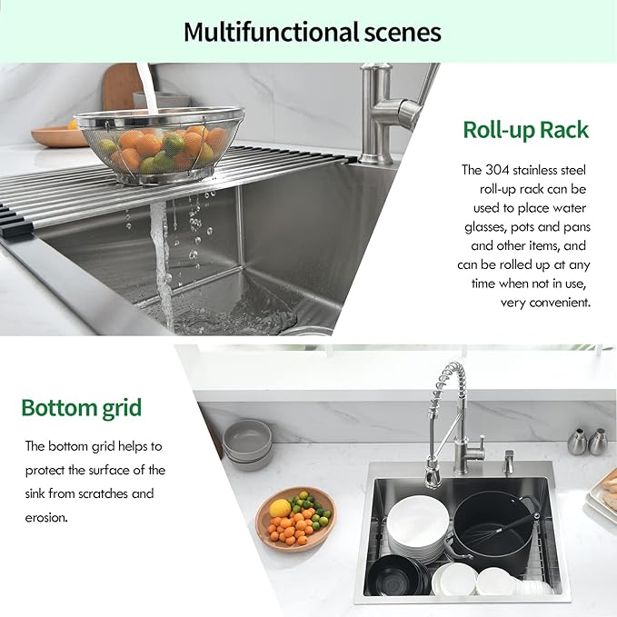 Drop In Kitchen Sink, 25 x 22 x 10 Inch 16 Gauge Single Bowl Topmount Sink T-304 Stainless Steel Kitchen Sinks with Accessories
