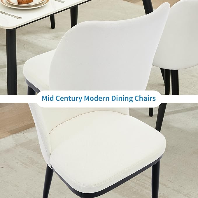 2 Dining Chairs: Upholstered Linen Dining Room Side Chairs, Chair for Dining Room with Padded Seat and Wood Legs-Modern Dining Chairs for Restaurant, Kitchen, Cafe, Living Room(Off-White)