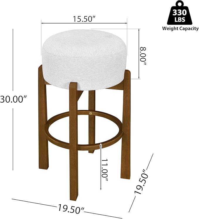 Set of 2 Bar Stools for Kitchen Island, Solid Rubberwood Counter Height Chairs with Dark Walnut Frame & Ivory Cushion, Mid-Century Modern Indoor Dining Stools with Footrest (4, Dark Walnut)