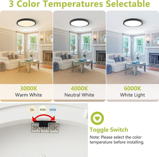 20 Inch 4200LM Large LED Flush Mount Ceiling Light Flixtures - 42W Dimmable & 3000K/4000K/6000K Adjustable, Ultra-Thin Flat Ceiling Fixtures for Living Room,Bedroom, Apartment,Office, Black