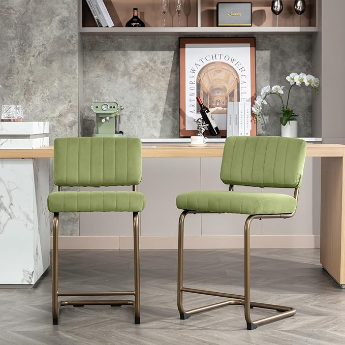 Okeysen Bar Stools Set of 2,Counter Height Bar Chairs,24 inch Tall Bar Stool with Back,Barstools Bar Height Set of 2,Kitchen Counter Stools Modern Velvet Barstools for Island Dining Party