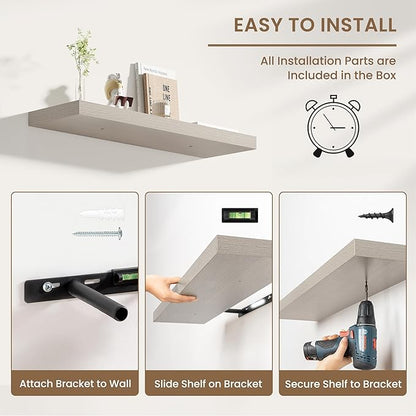 Dreamland 48 Inches Floating Shelves for Wall, 8" Deep Long Floating Shelves Set of 1, Large Display & Storage Shelf, Wall Shelf for Bathroom Bedroom Living Room Kitchen Office, Grey