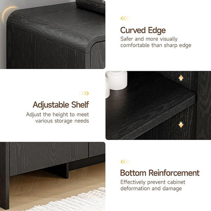 ONBRILL 60" Sideboard Buffet Cabinet with Storage, Curved Design Farmhouse Modern Coffee Bar Cabinet with 4 Doors & Adjustable Shelves for Living Room, Kitchen, Hallway, Black