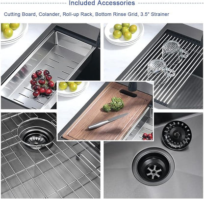 36 Inch Black Drop In Farmhouse Sink Workstation-Hovheir 36x22 Black Stainless Steel Kitchen Sink Drop In Apron Front Farm Sinks 16 Gauge Deep Single Bowl Farmhouse Kitchen Sinks Top Mount