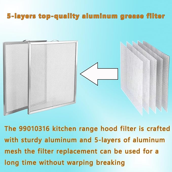 2-Pack S99010316 range hood filters by size 11-1/4" x 11-3/4" fit for b-roan Nu-t-one Ken-more range hood grease filters and WA65AF NTK7450000 990721400A etc stove hood filter replacement