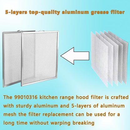 2-Pack S99010316 range hood filters by size 11-1/4" x 11-3/4" fit for b-roan Nu-t-one Ken-more range hood grease filters and WA65AF NTK7450000 990721400A etc stove hood filter replacement