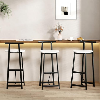 3-Piece Counter Height Bar Stool Set - Armless Back Stools for Kitchen Island (White + MDF + Modern)