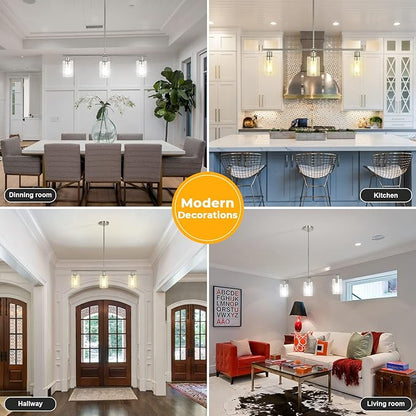 3-Light Modern Chandeliers, Brushed Nickel Kitchen Island Lighting Clear Glass Pendant Lighting Adjustable Height Linear Ceiling Hanging Light Fixture Pendant Light Dining Room Farmhouse