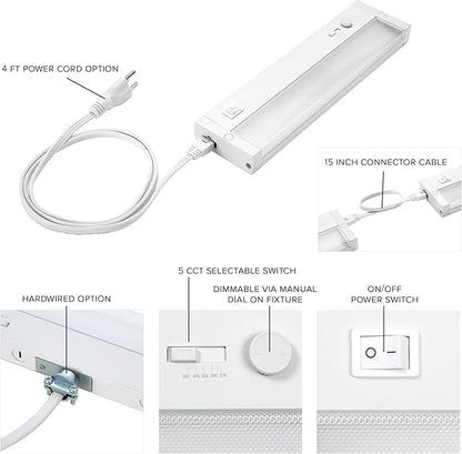 Maxxima 18 in. LED Under Cabinet Lighting, Dimmable, Linkable, Hardwired or Plug & Play, 700 Lumens, 5 CCT 2700K/3000K/3500K/4000K/5000K, Kitchen Install, On/Off Switch, White