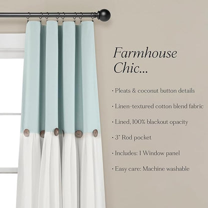 Lush Decor Linen Button Window Curtain Panel, Single, 40" W x 84" L, Blue & White - Country Curtains - Rustic Decor - Color Block Modern Farmhouse Curtains For Living Room, Bedroom & Dining Room