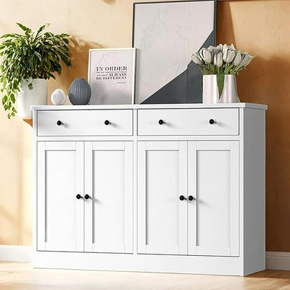 holzart 49" White Buffet Cabinet with Doors & Drawers, Modern Kitchen Storage Sideboard, Coffee Bar Console Table for Dining Room, Living Room, Entryway