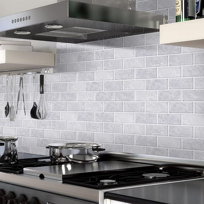 STICKGOO 10-Sheet Subway Tiles Peel and Stick Backsplash, Cinderella Grey Marble Look Stick on Tiles Kitchen Backsplash (Thicker Design)