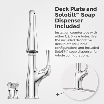 Pfister Alderwood Kitchen Faucet with Pull Down Sprayer and Soap Dispenser, Single Handle High Arc Spout, Chrome Finish, NSF Certified, 1 or 3 Hole Installation F5297AWC