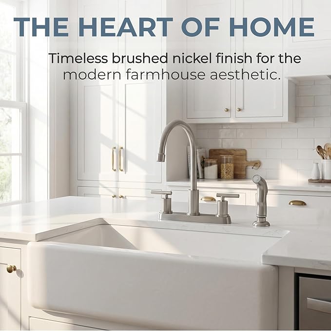 Kitchen Faucets, Kitchen Sink Faucet, Brushed Nickel Kitchen Faucet with Sprayer, 3 or 4 Hole RV Faucet for Kitchen Sink, Stainless Steel Touch Kitchen Faucet with Side Sprayer, TDLKF024L