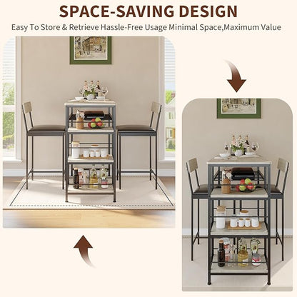 3-Piece Modern Dining Set, Dining Table Set with 2 Upholstered Bar Stools,Bar Table Set w/ Metal Frame&Built-in Wine Rack for Kitchen Dining Room Apartment Breakfast Nook 36"L x 16.7"W x 37.2"H Gray