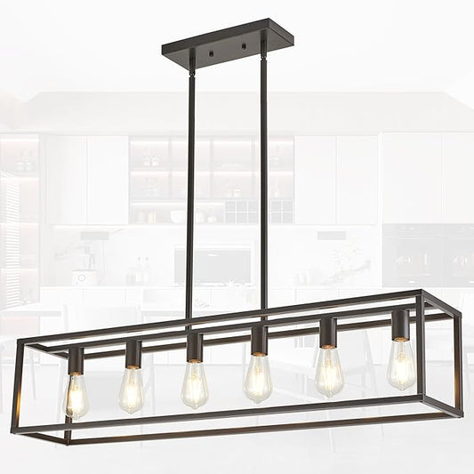 Dining Room Light Fixture, Kitchen Fixture Lights Pendant Lights Kitchen Island Oil Rubbed Bronze 6-Light Industrial Pendant Lighting for Kitchen Island