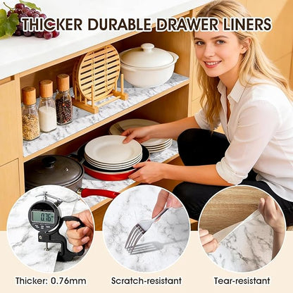Coavas Shelf and Drawer Liner, Non Slip Extra Grip Non Adhesive Waterproof Thickened Cabinet Mat, Easy Cut for Kitchen Pantry Bathroom Dresser Cupboard (Marble, 17.5IN x 20FT)