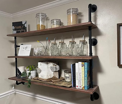 HDDFER Floating Shelves,Wall Mounted Rustic Wood Shelf,Pipe Shelves,Industrial Pipe Shelving with Real Wood Planks 48 inch Industrial Wall Shelves Hanging Bookshelf Farmhouse Kitchen Bar Shelving