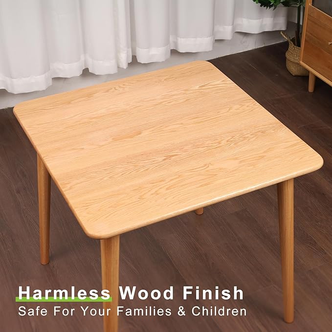 Square Dining Table 31.5“, Solid Wood Kitchen Table for Small Space, Midcentury Modern Wooden Kitchen Dining Table with Oak Finish, 31.5" L x 31.5" W x 29.5" H, Natural