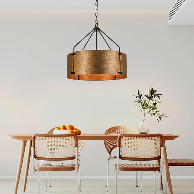 Drum Chandeliers for Dining Room,22 in Copper Bronze Metal Dining Room Light Fixture Over Table, Industrial Modern Farmhouse Pendant Light for Kitchen,Entryway,Living Room