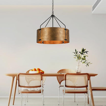 Drum Chandeliers for Dining Room,22 in Copper Bronze Metal Dining Room Light Fixture Over Table, Industrial Modern Farmhouse Pendant Light for Kitchen,Entryway,Living Room