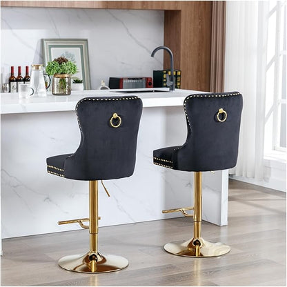 Thick Golden Swivel Velvet Barstools Adjusatble Seat Height from 27-35 Inch, Modern Upholstered Bar Stools with Backs Comfortable Tufted for Home Pub and Kitchen Island