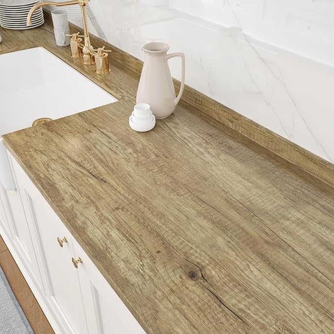 WESTICK 24" x 120" Wood Grain Contact Paper for Countertops Self Adhesive Wooden Wallpaper Peel and Stick Waterproof Wood Contact Paper Removable Wooden Look Wallpaper for Cabinets Tables Desk Vinyl