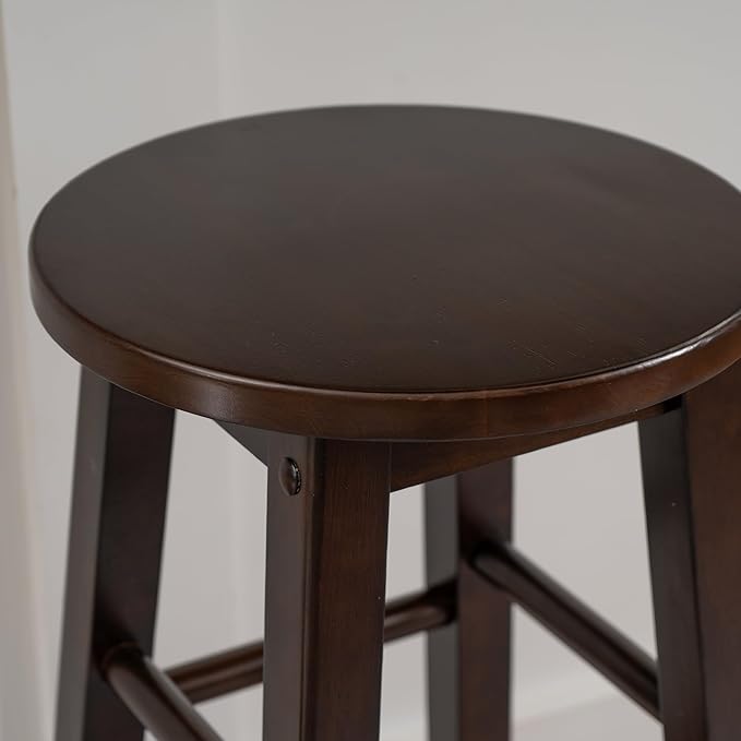 Linon Zeke Walnut Solid Wood Backless Round Counter Stool with 24 Inch Seat Height