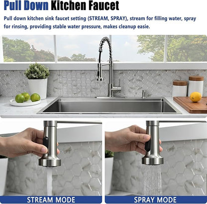28x22 Drop In Kitchen Sink and Faucet Combo Set - 28 Inch Drop In Kitchen Sink Single Bowl, Stainless Steel 10 Inch Deep Workstation Drop-in Sinks with Accessories