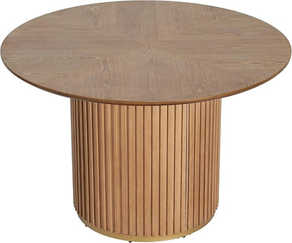 47" Pedestal Legroom Island Table, Rustic Dining Table with Solid Wood Grain, Farmhouse Dining Table with Inviting Warmth for Casual Meals, Natural