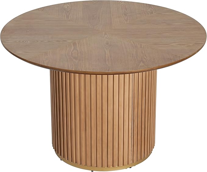 47" Round Pedestal Island Table, Rustic Dining Table with Solid Wood, Farmhouse Dining Table with Warm Vibe for Casual Meals & Gatherings, Natural