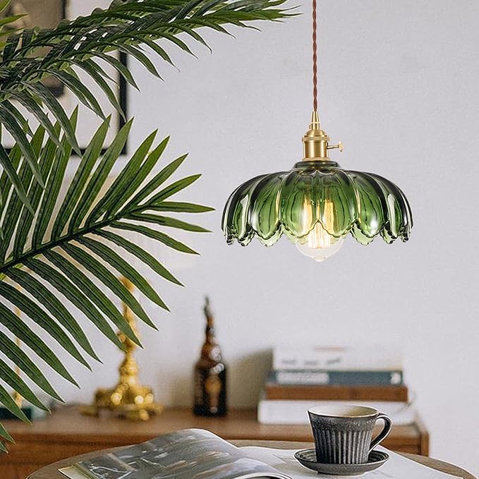 Glass Pendant Lights Kitchen Island, Vintage Pendant Light Fixtures Green Dining Room Light Fixtures Over Table, Pendant Lighting for Kitchen Island, Schoolhouse, Entryway, Foyer, E26