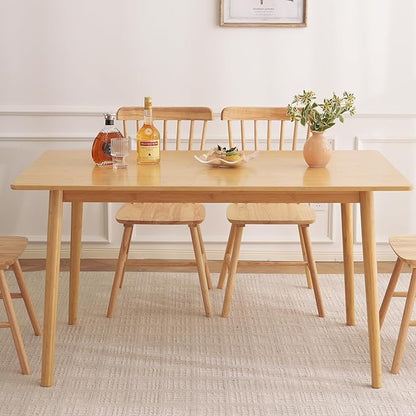 BAKEVE Bamboo Dining Table for 4-6-8 Person- 55'' Solid Wood Kitchen Table, Mid Century Modern Desk, Farmhouse Rectangular Dining Room Table for Living Room, Office, Kitchen and Study (Natural)